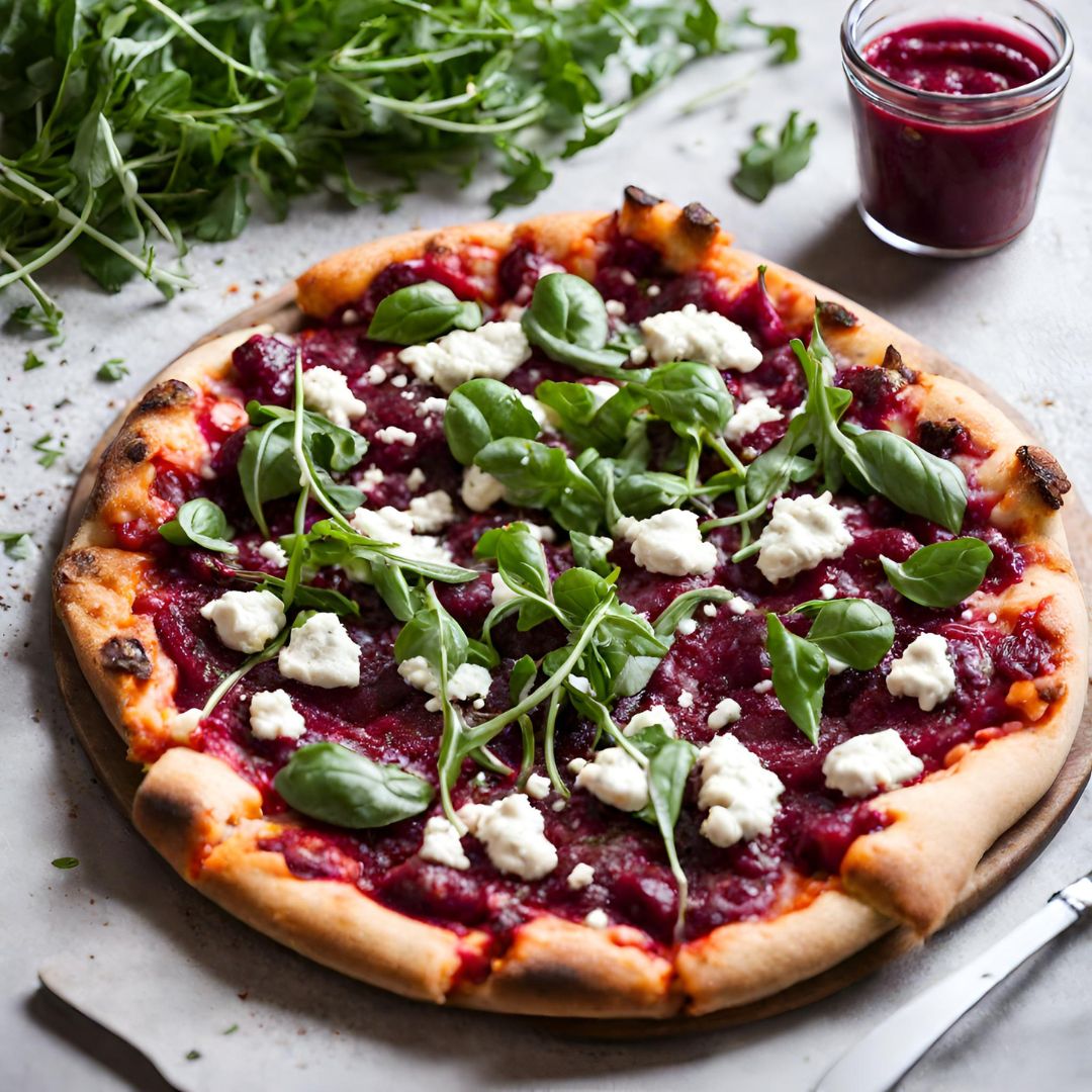 Zacusca Beetroot, Fetta and Rocket Pizza – Romanian Delights